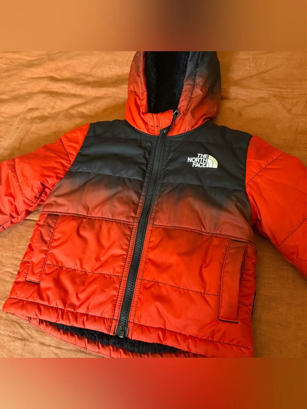 The North Face | Red and Black Hooded Kids Puffer reversible